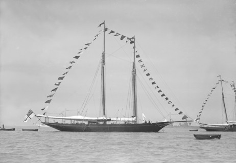 'Allah Karim' at anchor, 1911. Creator: Kirk & Sons of Cowes.