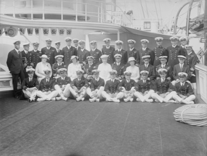 King George V and Queen Mary on board 'HMY Victoria and Albert', 1935. Creator: Kirk & Sons of Cowes.