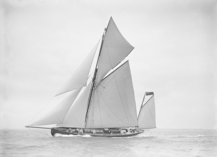 The yawl 'Joyce' sailing in good wind, 1911. Creator: Kirk & Sons of Cowes.