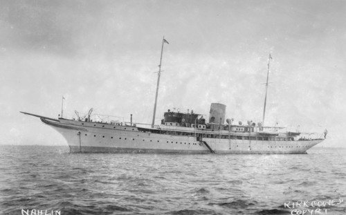The luxury steam yacht 'Nahlin' at anchor. Creator: Kirk & Sons of Cowes.