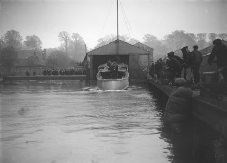 Egyptian motor launch being launched, 1911. Creator: Kirk & Sons of Cowes.