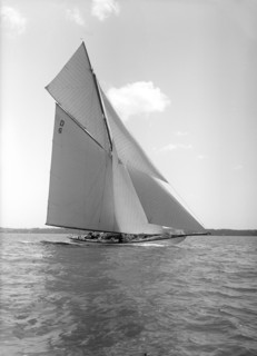 The 15 Metre cutter 'Sophie Elizabeth' sailing close-hauled, 1911.  Creator: Kirk & Sons of Cowes.