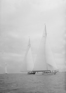 The racing yachts 'Astra' and 'Endeavour', 1936. Creator: Kirk & Sons of Cowes.