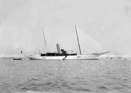 The steam yacht 'Grainaig' at anchor. Creator: Kirk & Sons of Cowes.