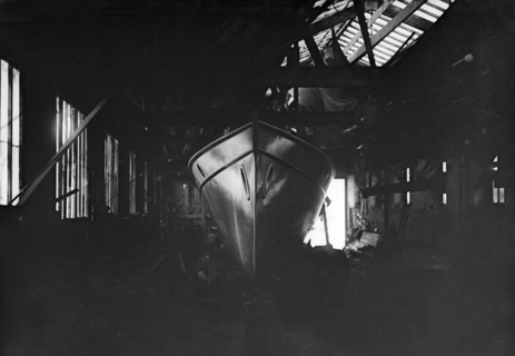 Egyptian motor launch in shed, 1911. Creator: Kirk & Sons of Cowes.
