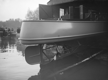 Egyptian motor launch on slipway, view of stern, 1911. Creator: Kirk & Sons of Cowes.