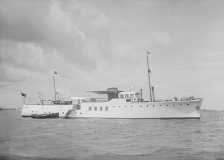The motor yacht 'Wilma' at anchor, 1936. Creator: Kirk & Sons of Cowes.