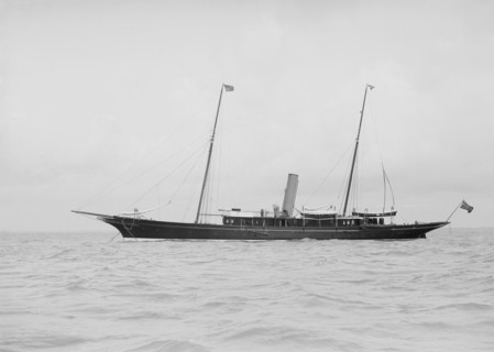 The steam yacht 'Greta' at anchor, 1912. Creator: Kirk & Sons of Cowes.