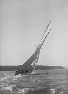 The 15 Metre cutter 'Ostara' sailing close-hauled, 1911. Creator: Kirk & Sons of Cowes.