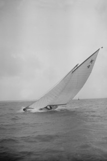 The 7 Metre 'Anitra' (K4) heeling in strong wind, 1912. Creator: Kirk & Sons of Cowes.