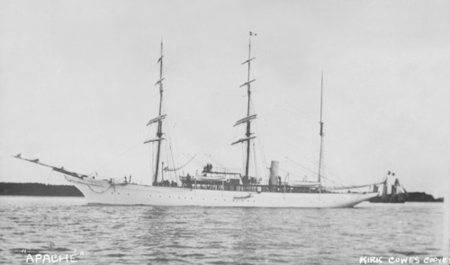 The three masted auxiliary barque 'Apache'. Creator: Kirk & Sons of Cowes.