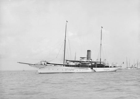The steam yacht 'Surf' at anchor, 1912. Creator: Kirk & Sons of Cowes.