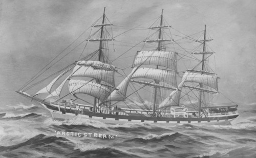 Painting of three masted cargo schooner 'Arctic Stream'. Creator: Kirk & Sons of Cowes.