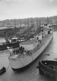 Launch of unknown ship at Samuel J. White's shipyard. Creator: Kirk & Sons of Cowes.