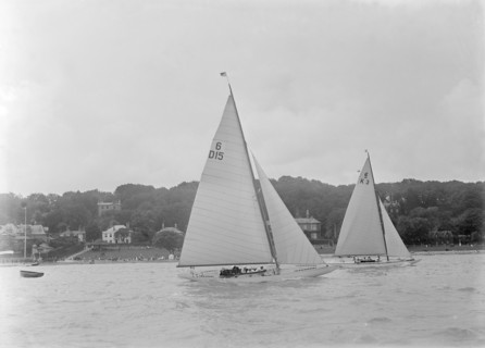 The 6 Metre Class yachts 'Oui-Oui' (D15) and 'Gairney' racing, 1922. Creator: Kirk & Sons of Cowes.