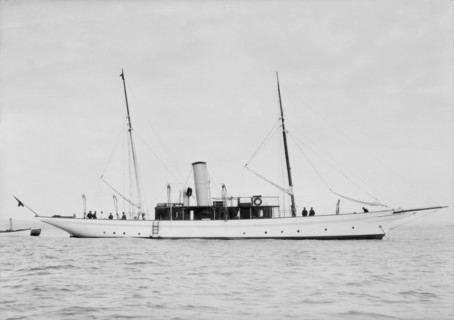 Unknown steam yacht at anchor. Creator: Kirk & Sons of Cowes.