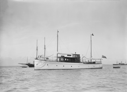 The motor yacht 'Margery' at anchor, 1929. Creator: Kirk & Sons of Cowes.