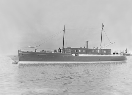 The 65 ton motor yacht 'Mairi' at anchor, 1921. Creator: Kirk & Sons of Cowes.
