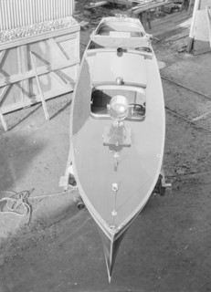 Motor launch in boatyard, 1913. Creator: Kirk & Sons of Cowes.