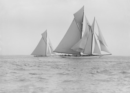 The schooner 'Germania' and cutter 'White Heather', 1913. Creator: Kirk & Sons of Cowes.