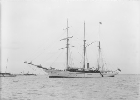 Unknown barquentine at anchor. Creator: Kirk & Sons of Cowes.