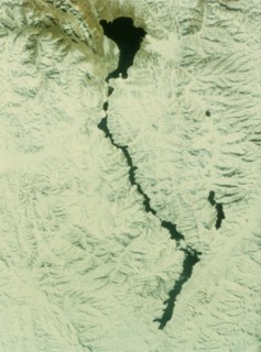 The Himalayas between China and Tibet, seen from aboard the second Space Shuttle flight, 1981. Creator: NASA.