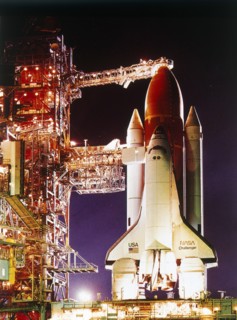 Orbiter 'Challenger' on launch pad, Kennedy Space Center, Merritt Island, Florida, USA, 1980s. Creator: NASA.