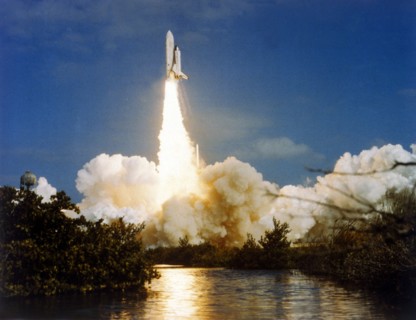 Lift off, second Space Shuttle flight, Kennedy Space Center, Merritt Island, Florida, USA, 1981.  Creator: NASA.