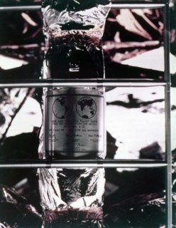 Plaque left on the Moon, Apollo II mission, July 1969. Creator: NASA.