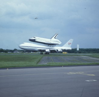 Space Shuttle 'Enterprise' landing at Stansted, Essex, United Kingdom, 5 June 1983. Creator: NASA.
