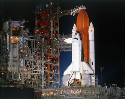 Space Shuttle 'Columbia' on launch pad, Kennedy Space Center, Florida, USA, March 1982. Creator: NASA.