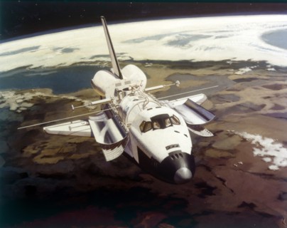 Space Shuttle Orbiter in flight, 1980s.  Creator: NASA.