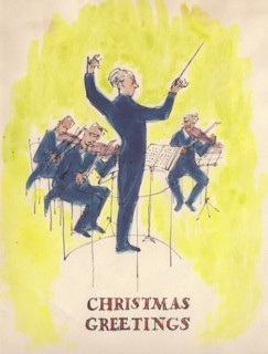 Conductor and orchestra, Christmas card, 1952. Creator: Shirley Markham.