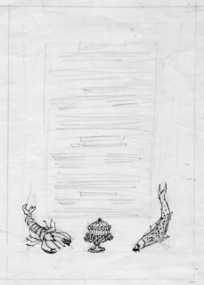 Lobster, fish and cake, menu design, c1950. Creator: Shirley Markham.