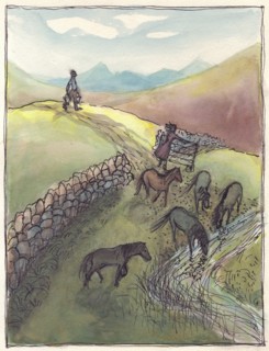 Horses drinking, 1952. Creator: Shirley Markham.