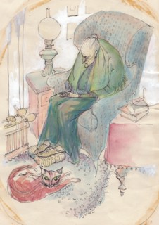 Old woman and cat, 1951. Creator: Shirley Markham.