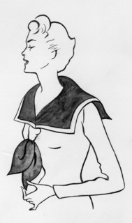 Woman with sailor top, c1950. Creator: Shirley Markham.