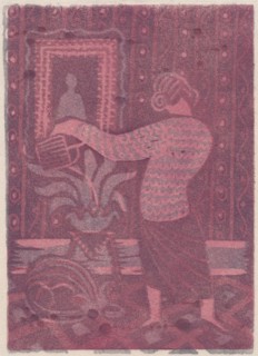 Woman watering plants, c1951. Creator: Shirley Markham.