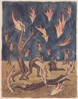 Flames raining down, 1951. Creator: Shirley Markham.