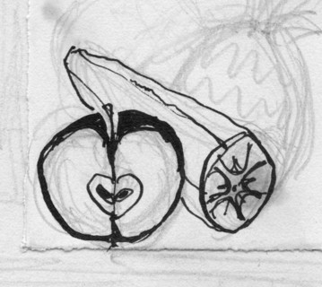 Apple and banana, c1950. Creator: Shirley Markham.