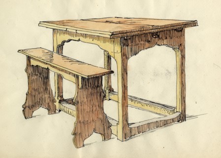 'Oak Draw Table and Form, early 16th century', (c1951). Creator: Shirley Markham.
