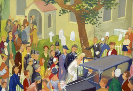 Wedding group in churchyard, c1948. Creator: Shirley Markham.