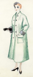 Woman in green coat, c1950. Creator: Shirley Markham.