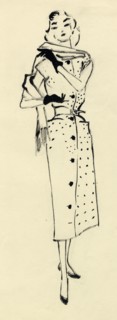 Woman in spotted dress, c1950. Creator: Shirley Markham.