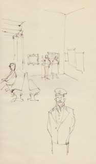 Guard in an art gallery, c1950. Creator: Shirley Markham.