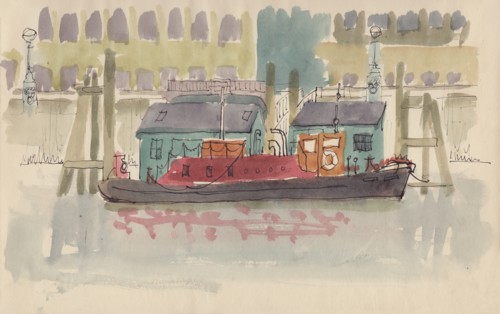 Floating pier on the River Thames in London, c1950.  Creator: Shirley Markham.