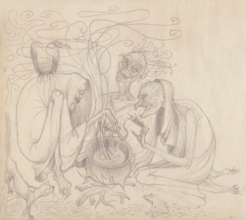 Three witches, c1950. Creator: Shirley Markham.