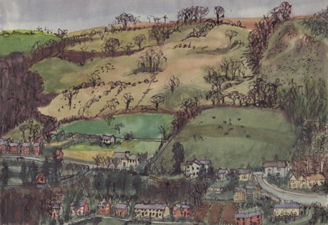 Village and fields, c1950. Creator: Shirley Markham.
