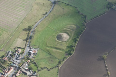 Castle Hill Norman motte and bailey castle and moat earthworks, Bishopton, Darlington, 2014