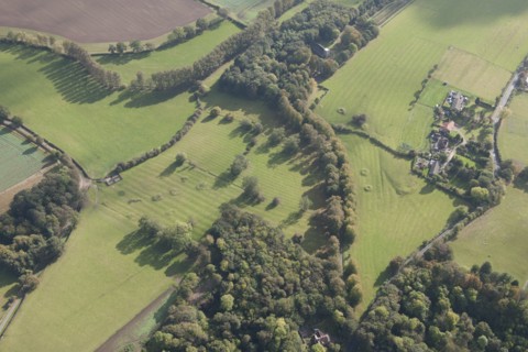 Disused mine shafts and ridge and furrow earthworks, Middleton Tyas, North Yorkshire, 2014
